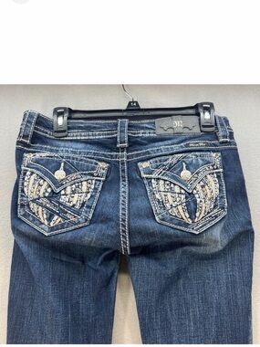 Miss Me Dark Blue Embellished Back Pocket Bootcut Jeans Size 27 (4)